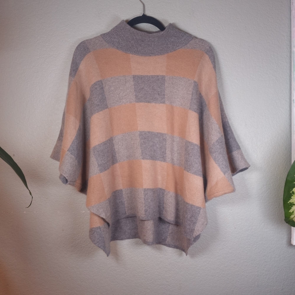 Note Di Anita Cashmere Blend Plaid Dolman Sleeve Mock Turtleneck Classic Sweater
